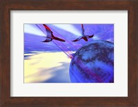 Two spacecraft fly back to their home planet after a mission Fine Art Print