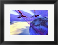 Two spacecraft fly back to their home planet after a mission Fine Art Print