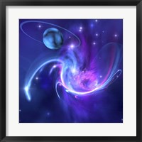 A beautiful nebula and a ringed planet Fine Art Print