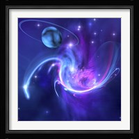 A beautiful nebula and a ringed planet Framed Print