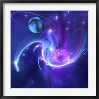 A beautiful nebula and a ringed planet Framed Print