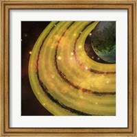 A golden ring system encircles this planet out in the galaxy Fine Art Print