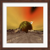 An asteroid hits a moon near to this planet out in the cosmos Fine Art Print