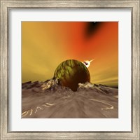 An asteroid hits a moon near to this planet out in the cosmos Fine Art Print