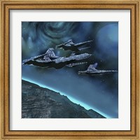 Starships near an alien planet Fine Art Print