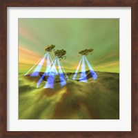 Three alien spaceships steal the mineral resources on another planet Fine Art Print