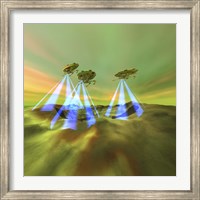 Three alien spaceships steal the mineral resources on another planet Fine Art Print