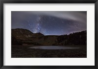 Star trails and the blurred band of the Milky Way above a lake in the Eastern Sierra Nevada Fine Art Print