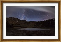 Star trails and the blurred band of the Milky Way above a lake in the Eastern Sierra Nevada Fine Art Print