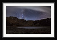 Star trails and the blurred band of the Milky Way above a lake in the Eastern Sierra Nevada Fine Art Print