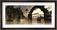 A ship sails under the entrance to a beautiful valley Fine Art Print