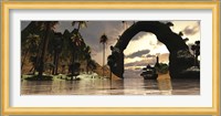 A ship sails under the entrance to a beautiful valley Fine Art Print