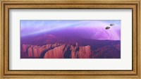 Two spacecraft fly over a mountain range Fine Art Print