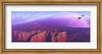 Two spacecraft fly over a mountain range Fine Art Print