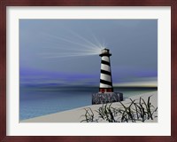 A lighthouse sends out a light to warn vessels Fine Art Print