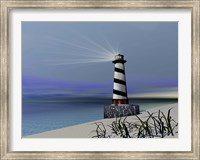 A lighthouse sends out a light to warn vessels Fine Art Print