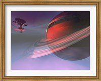 Prism effects from a space station light up a nearby planet Fine Art Print