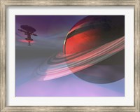 Prism effects from a space station light up a nearby planet Fine Art Print