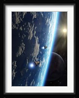 Two survey craft orbit a terrestrial type planet Fine Art Print
