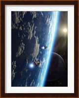 Two survey craft orbit a terrestrial type planet Fine Art Print