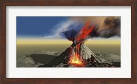 An active volcano belches smoke and molten red lava in an eruption Fine Art Print
