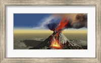 An active volcano belches smoke and molten red lava in an eruption Fine Art Print