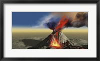 An active volcano belches smoke and molten red lava in an eruption Fine Art Print