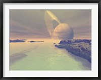 The landscape of Titan, one of Saturn's moons Framed Print
