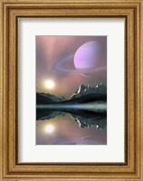 The planet Saturn lights up the sky of one of its moons called Titan Fine Art Print