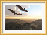 Two Pterodactyl flying dinosaurs soar above a beautiful canyon Fine Art Print