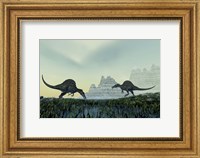 Spinosaurus dinosaurs drink from a marsh area in prehistoric times Fine Art Print