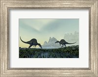 Spinosaurus dinosaurs drink from a marsh area in prehistoric times Fine Art Print