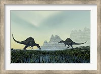 Spinosaurus dinosaurs drink from a marsh area in prehistoric times Fine Art Print