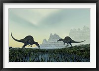 Spinosaurus dinosaurs drink from a marsh area in prehistoric times Fine Art Print