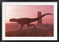Carnotaurus running in the early morning light on desert terrain Fine Art Print