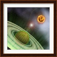 A planet in the future is surrounded by a protective grid system Fine Art Print