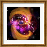 Evolution of planet building with surrounding cosmic dust and electrical charges Fine Art Print