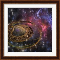 Large rocks swirl around and form a planet in the cosmos Fine Art Print