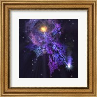 A shooting star radiates out from a black hole in the center of a galaxy Fine Art Print