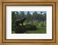 A Smilodon cat roars to warn other males to leave his territory Fine Art Print