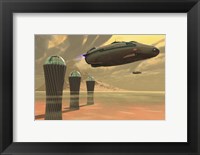 Two spacecraft takeoff from a colony on a desert planet Fine Art Print