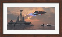 Artist's concept of a futuristic colony on a water planet Fine Art Print