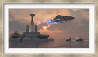Artist's concept of a futuristic colony on a water planet Fine Art Print