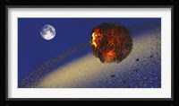 The Earth lays in ruins after an asteriod hits the planet Framed Print