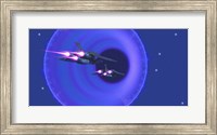 Spaceships enter a wormhole in outer space Fine Art Print