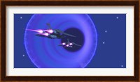 Spaceships enter a wormhole in outer space Fine Art Print
