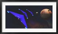 Three spaceships from Earth travel to a planet near the Crab Nebula Fine Art Print