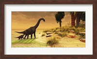 A mother Brachiosaurus Dinosaur and her offspring Fine Art Print
