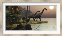 Two Brachiosaurus dinosaurs enjoy a beautiful sunset Fine Art Print