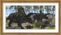 Two mother Coahuilaceratops escort their baby hatchlings Fine Art Print